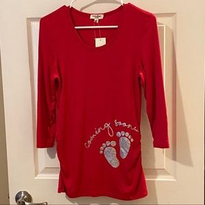Ruby & Lace Red Coming Soon Maternity Top NWT
